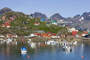 Harbour and village, Ammassalik, Greenland, Arctic, Polar Regions