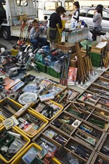 Hardware and tools being sold at monthly flea market at Toji Temple