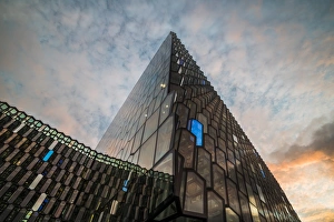 Harpa Concert Hall and Conference Centre at sunrise, Reykjavik, Iceland, Polar Regions