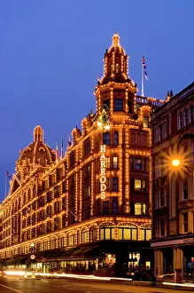 Shop Collection: Harrods department store at dusk, Knightsbridge, London, England, United Kingdom, Europe