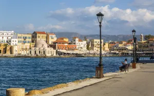 Venetian Harbour Prints: Hassan Pasha Mosque and Venetian Harbour, Chania, Crete, Greek Islands, Greece, Europe