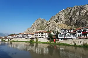 Central Anatolia Prints: Hatuniye Mahallesi historic neighbourhood below Harsena Castle, Amasya, Central Anatolia