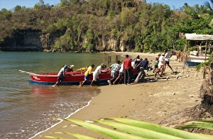 Pulling Prints: Hauling fishing boat ashore, Anse La Raye, St. Lucia, Windward Islands