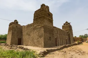 Niger Prints: Hausa style architecture Mosque in Yaama, Niger, West Africa, Africa