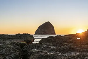 Oregon Prints: Haystack Rock at Cape Kiwanda at sunset, Pacific City, Tillamook county, Oregon