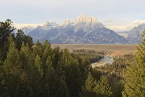 Snake River Prints: Hazy Teton Range from Snake River Overlook in autumn (fall)