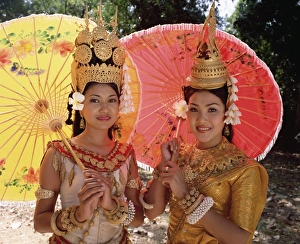 Head and shoulders portrait of two traditional Cambodian apsara dancers Head and shoulders portrait of two traditional Cambodian apsara dancers
