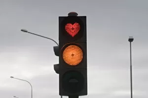 Images Dated 9th June 2009: Heart as red light of a traffic light, Akureyri, Iceland, Polar Regions