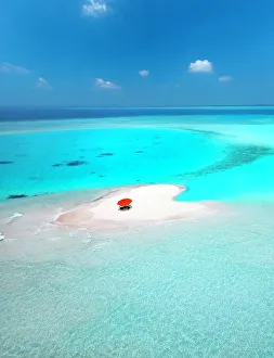 Heart Shape Prints: Heart shaped sandbank, The Maldives, Indian Ocean, Asia