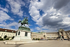 Austrian Culture Prints: Heldenplatz, Hofburg, Neue Burg section, equestrian statue of Archduke Charles of Austria
