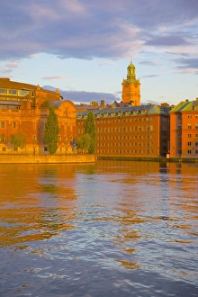 Gamla Stan Prints: Helgeandsholmen at sunset, Gamla Stan, Stockholm, Sweden, Scandinavia, Europe
