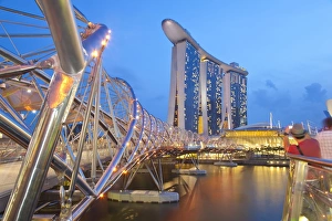 Marina Bay Prints: The Helix Bridge and Marina Bay Sands, Marina Bay, Singapore, Southeast Asia, Asia