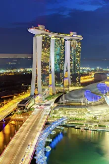 Night Time Gallery: The Helix Bridge and Marina Bay Sands Singapore at night, Marina Bay, Singapore, Southeast Asia
