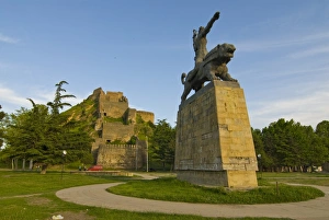 Hero Prints: Hero statue before the citadel of Gori, Georgia, Caucasus, Central Asia, Asia