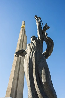 Heroes Prints: Hero Statue on the Hero City Obelisk, Pieramohi Park, Minsk, Belarus, Europe