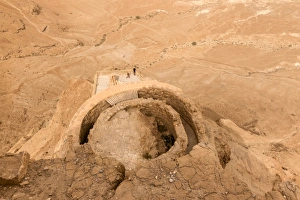 Herod the Greats hanging palace from above, Judaean desert beyond, Masada, UNESCO