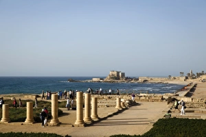 Caesarea Prints: Herods Palace ruins and the hippodrome, Caesarea, Israel, Middle East