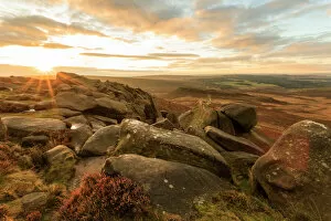 Typically English Gallery: Higger Tor, Carl Wark Hill Fort and Hathersage Moor, sunrise in autumn, Peak District National Park