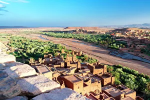 Fortified Wall Prints: High angle view of Ait Ben Haddou