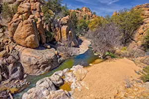 High angle view of Boulder Creek, the Watson Lake Loop Trail crosses this creek, Prescott