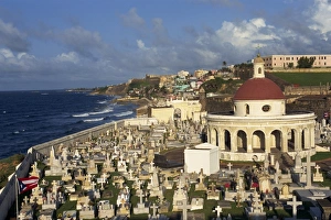 Puerto Rico Prints: High angle view over the cemetery on the coast in