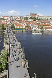 High angle view of Charles Bridge looking towards the Castle District, Royal Palace and St