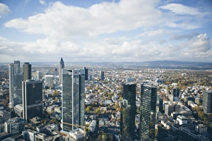 Hesse Prints: High angle view of financial centre, Frankfurt-am-Main, Hesse, Germany, Europe