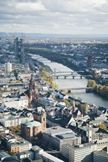 Hesse Prints: High angle view of Frankfurt-am-Main, Hesse, Germany, Europe