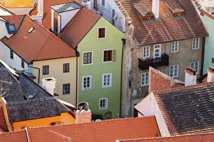Historic Centre Prints: High angle view of houses in historical center of Cesky Krumlov