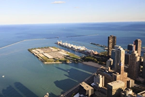 Sky Scrapers Prints: High angle view of Lake Michigan from the Hancock Center