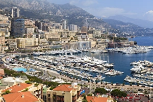 Wealth Prints: High angle view of Monaco and harbour, Monaco, Mediterranean, Europe