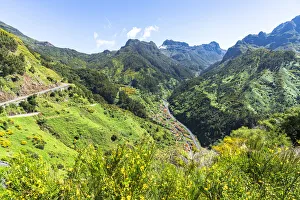High angle view of Serra de Agua village in the green valley, Ribeira Brava municipality