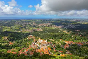 Neighborhoods Prints: High angle view of Sintra town showing buildings and landscape in Portugal during daytime