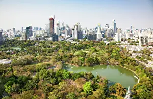 Metropolis Prints: High buildings panorama of downtown of Bangkok City and Lumpini Park, Bangkok, Thailand