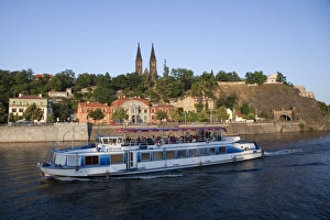 Images Dated 17th June 2009: High Castle (Vysehrad) and river boat on Vltava River, Prague, Czech Republic, Europe