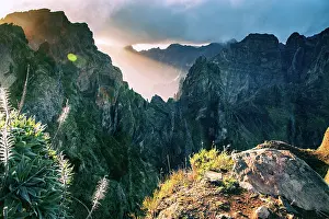 Adventures Prints: High mountain scenery with views of peaks and valleys in the Madeira landscape during the afternoon light