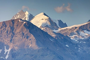 Muottas Muragl Prints: The high peaks partially covered with snow, Muottas Muragl, Samedan, Canton of Graubunden