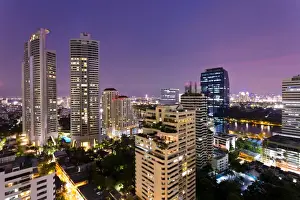 Highrise Prints: High rise buildings of Bangkok at night from Rembrandt Hotel and Towers