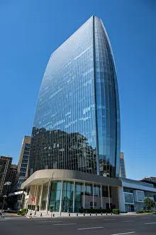 Glass Prints: High rise buildings reflect sunlight in Baku