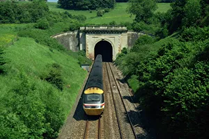 Tunnel Prints: High speed train emerging from tunnel in the Box Valley, Avon, England