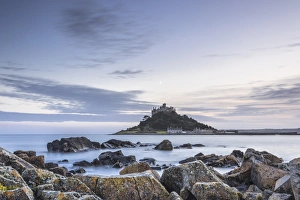 Marazion Prints: High tide at Mounts Bay in Marazion, Cornwall, England, United Kingdom, Europe