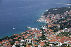 High view of Bol and harbour, Brac Island, Dalmatian Coast, Croatia, Europe