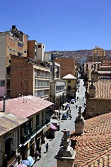 La Paz Prints: A high view of a street in La Paz, Bolivia, South America