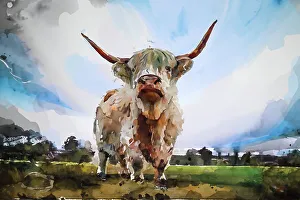 Animal Theme Prints: Highland Cattle (Watercolour Effect)