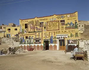 Abu Simbel Prints: Highly decorated facade of the Abu Simbel alabaster factory, Egypt, North Africa, Africa