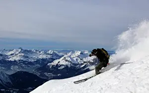 One Man Only Prints: A highly skilled skier making a very fast descent of the extremely steep off-piste run known as Cosmiques Couloir