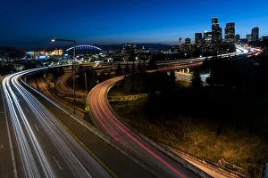Seattle Prints: Highways and skyline, Seattle, Washington State, United States of America, North America