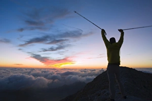 View From Behind Prints: Hiker enjoying the view from Pania della Croce, 1858m, Apuan Alps, Tuscany, Italy, Europe