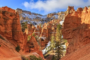 Hiker Prints: Hiker takes a break on the Peekaboo Loop Trail in winter