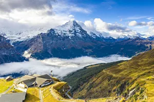 Grindelwald Prints: Hikers admiring the autumn landscape from elevated walkway, Cliff Walk by Tissot, First